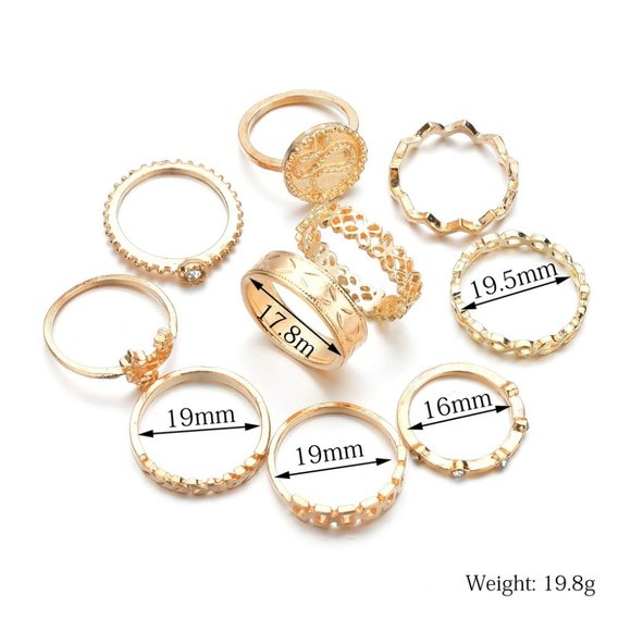 Boho Snakes Signet 10 Rings Set - Picture 4 of 5